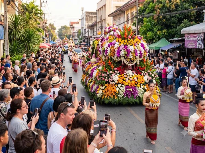 Chiang Mai Flower Festival parade route viewing with spectators