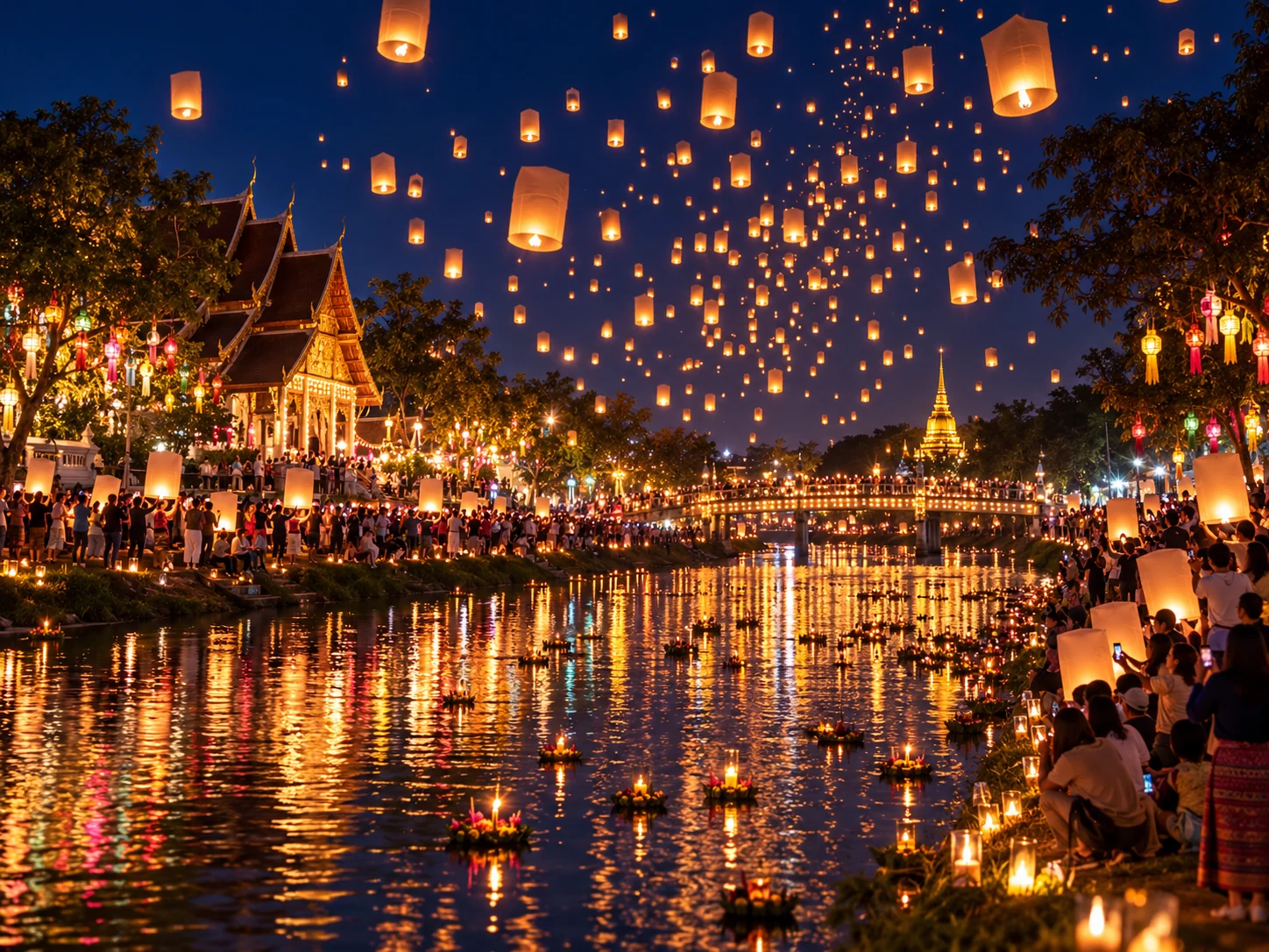 Sky lanterns rising over Chiang Mai during the Yi Peng festival