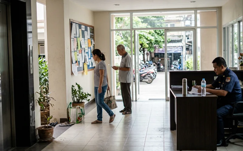 The entrance and security desk of a Chiang Mai condo building