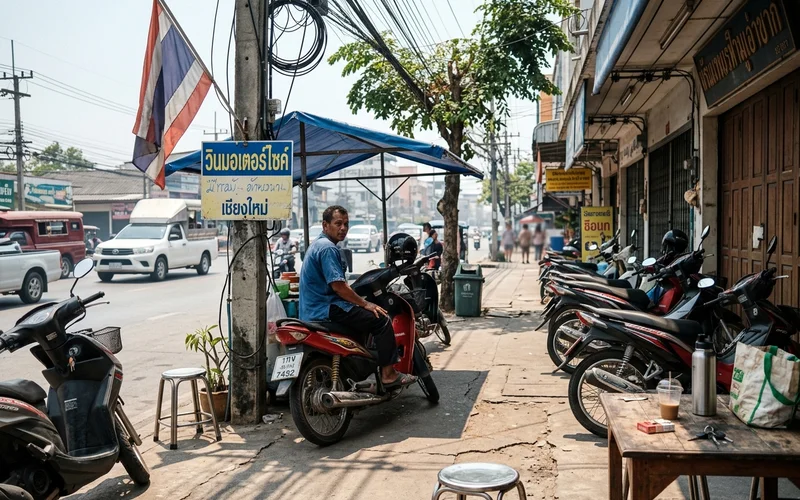 A hazy, hot afternoon in Chiang Mai with a washed-out sky