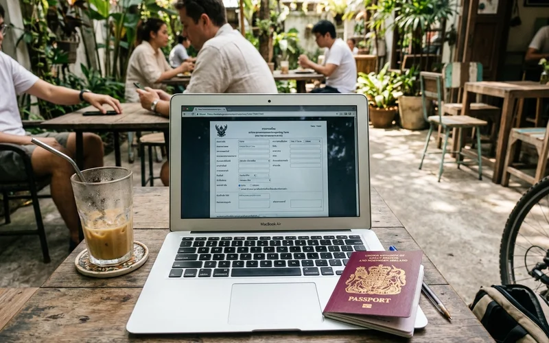 Filing an online immigration report from a café in Chiang Mai