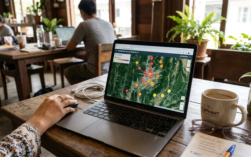 A map of air quality sensor readings across Chiang Mai