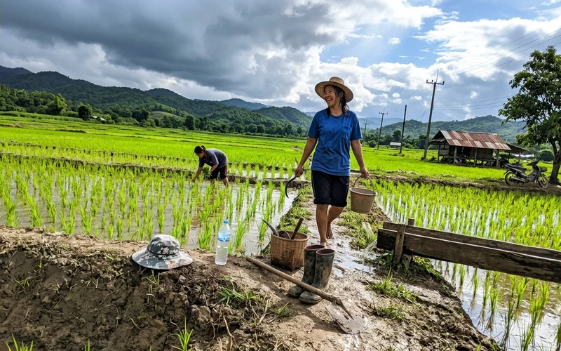 Lush green-season rice fields around Chiang Mai after rain