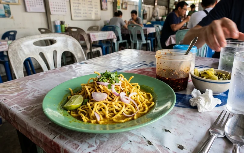 A signature dish plated at a humble eatery