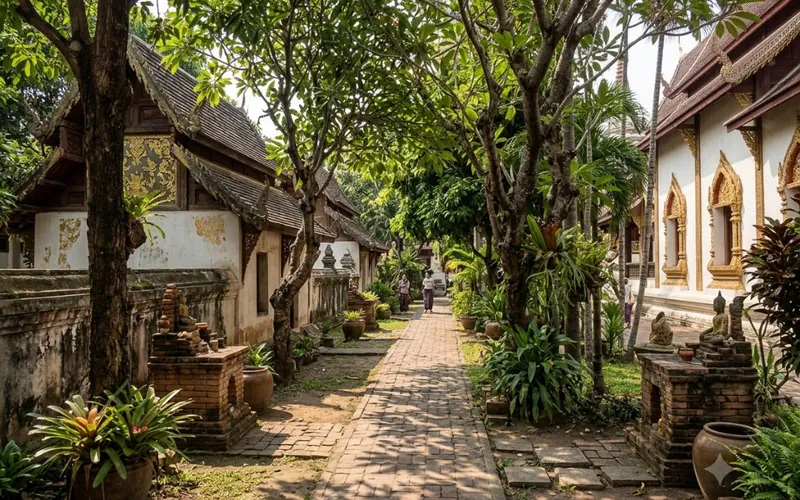 Shaded temple grounds at Wat Chiang Man in Chiang Mai Old City