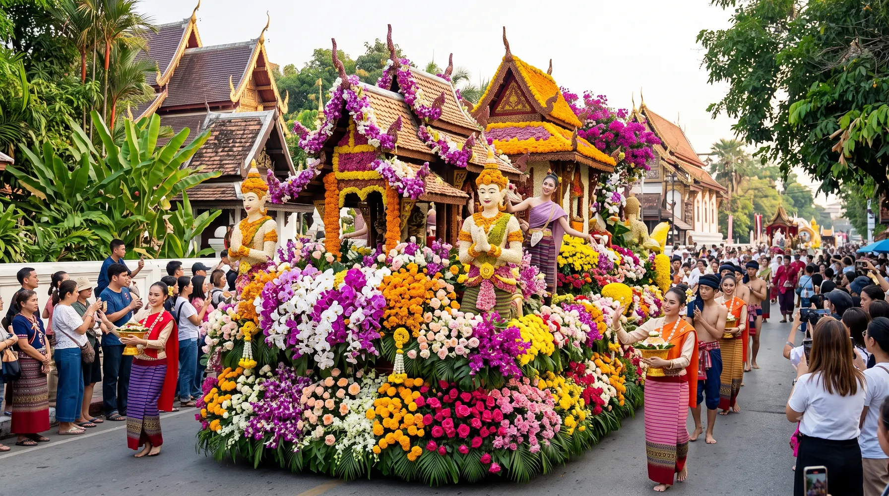 Chiang Mai Flower Festival 2027 parade with floral floats and crowds