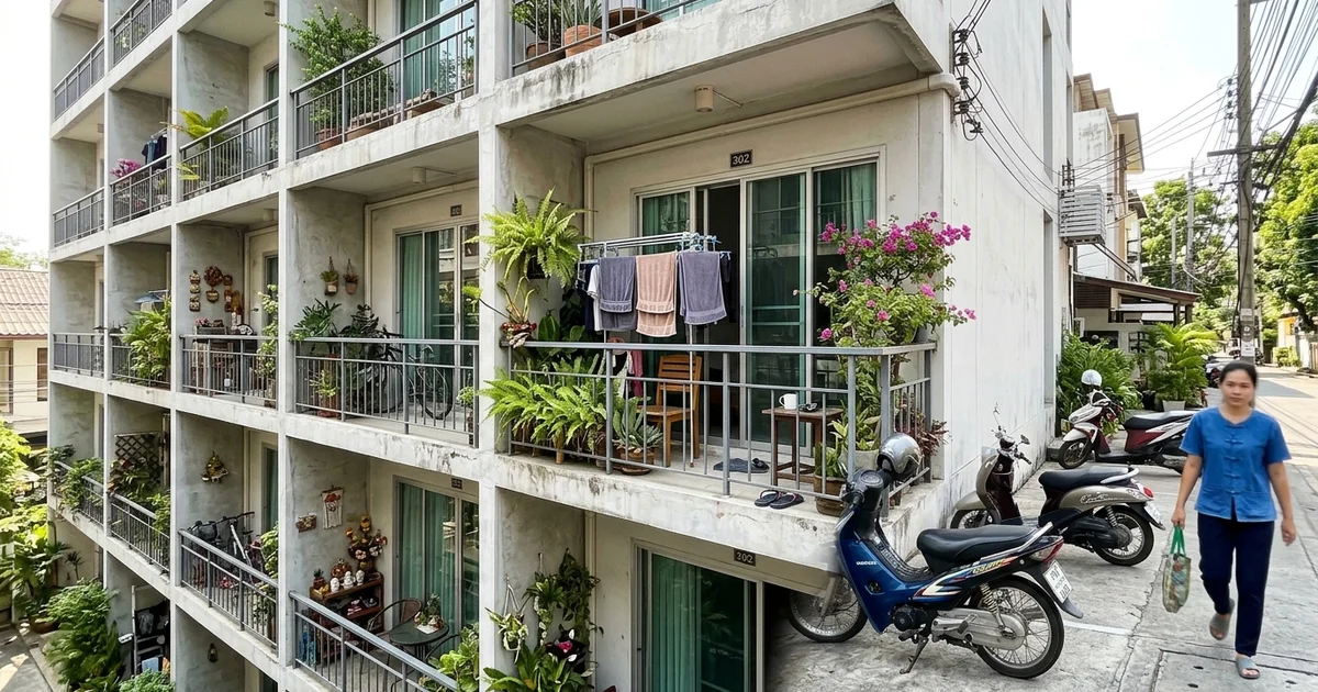 A condo building facade with balconies in Nimman, Chiang Mai