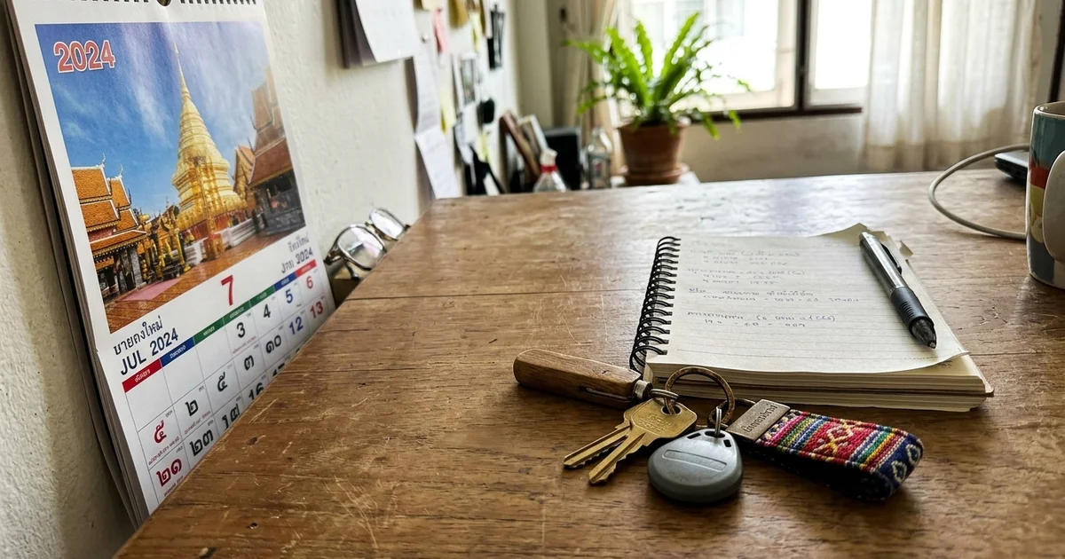 A calendar and condo keys on a table, representing a rental decision