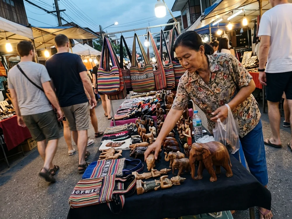 A craft stall at a Chiang Mai walking street market